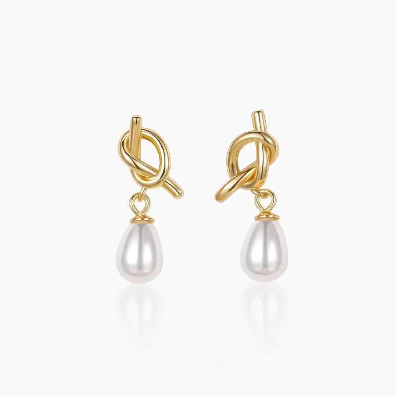 Best hoop earrings with custom designs for a personalized, unique accessory-14K Gold Plated Knotted Pearl Earrings