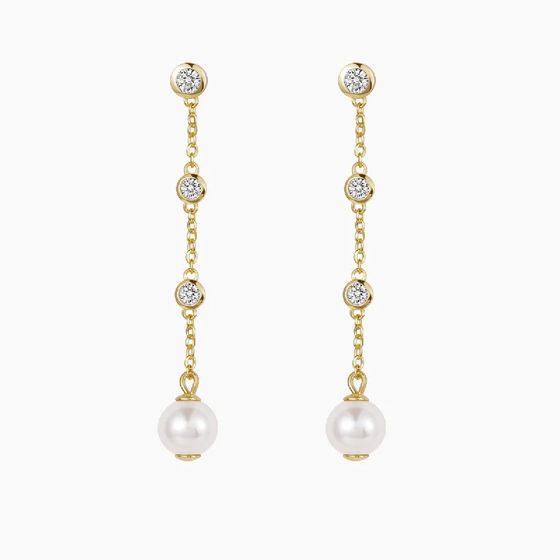 Large hoop earrings for a bold and statement-making fashion accessory-14K Gold Plated Pearl Chain Dangle Earrings