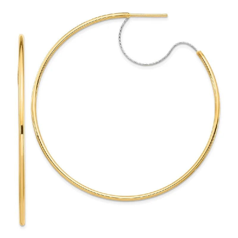 Best hoop earrings with baroque pearls for a luxurious and elegant vibe-14k Gold Two-Tone Large 2x55mm Diamond Cut Wire Hoop Earrings (L-56.27 mm, W-55 mm)