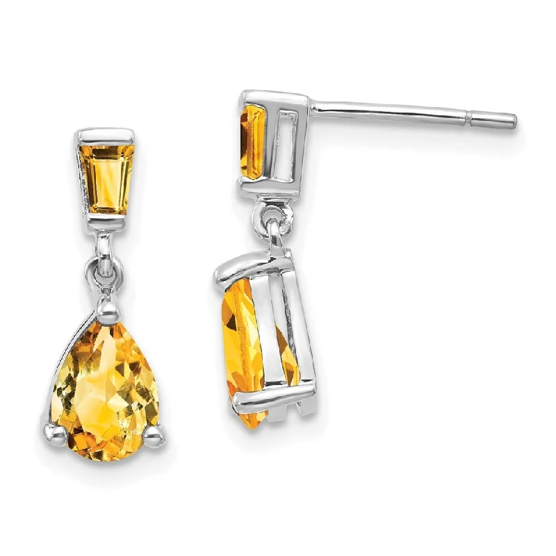 Best hoop earrings with multi-colored gemstones for a vibrant and lively touch-14k White Gold Citrine Dangle Earrings (L-18 mm, W-5 mm)