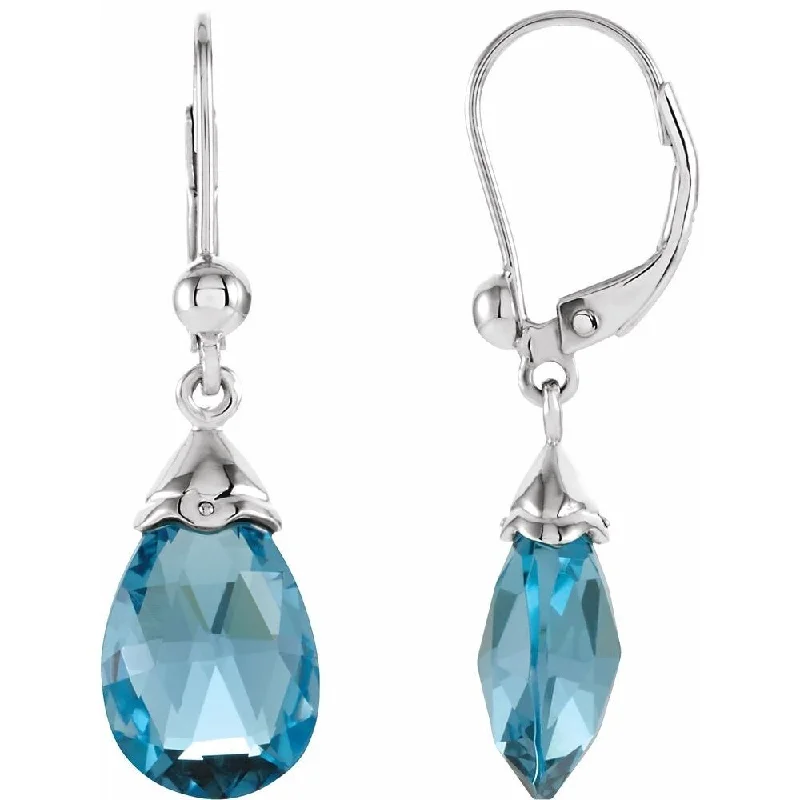 Hoop earrings with intricate designs for a unique and artistic appearance-14k White Gold Swiss Blue Topaz Dangle Earring for Women