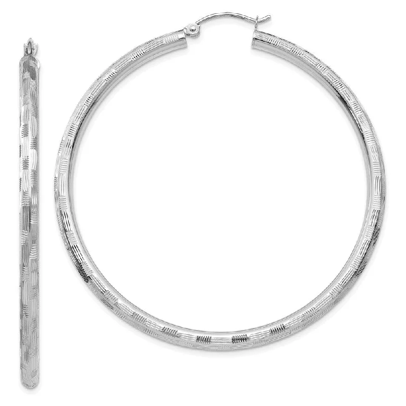 Hoop earrings with a matte finish for a sleek and sophisticated appearance-14k White Solid Gold Round Hoop Earrings (L-45 mm, W-3 mm)