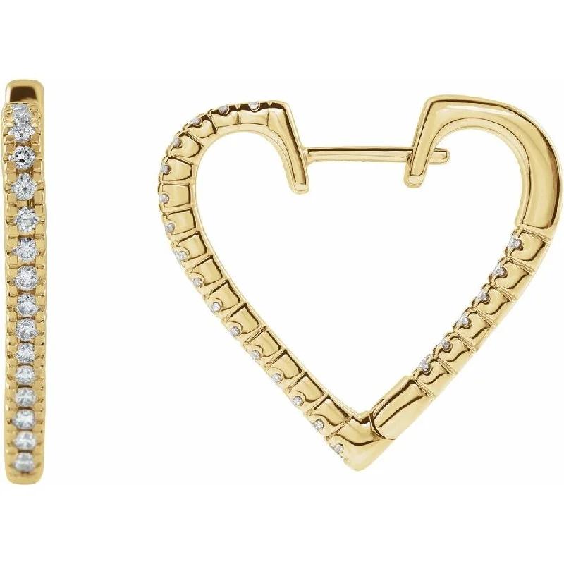 Best hoop earrings with satin ribbons for a soft, feminine appearance-14k Yellow Gold 5/8 CTW Diamond Heart Hoop Earring for Women