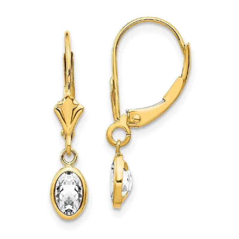 Best hoop earrings with asymmetrical designs for a fashion-forward, avant-garde look-14k Yellow Gold 6x4 Oval Bezel April White Gemstone Lever back Earrings (L-23 mm, W-4 mm)