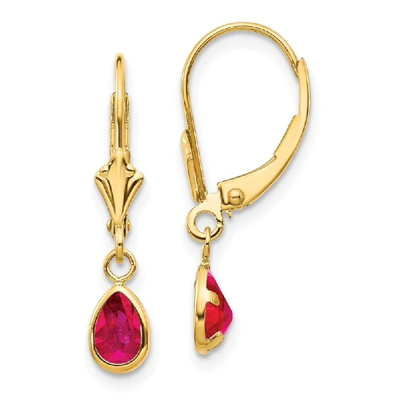 Best hoop earrings with vintage coins for a retro, antique-inspired style-14k Yellow Gold 6x4mm Ruby July Lever back Earrings (L-23 mm, W-4 mm)