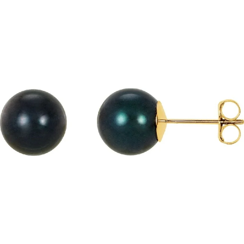 Hoop earrings with a chunky design for a bold and trendy statement-14k Yellow Gold 8 mm Black Akoya Cultured Pearl Stud Earring for Women