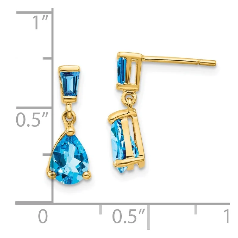 Best hoop earrings with twisted rope designs for a nautical-inspired style-14k Yellow Gold Blue Gemstone Dangle Earrings (L-15 mm, W-5 mm)