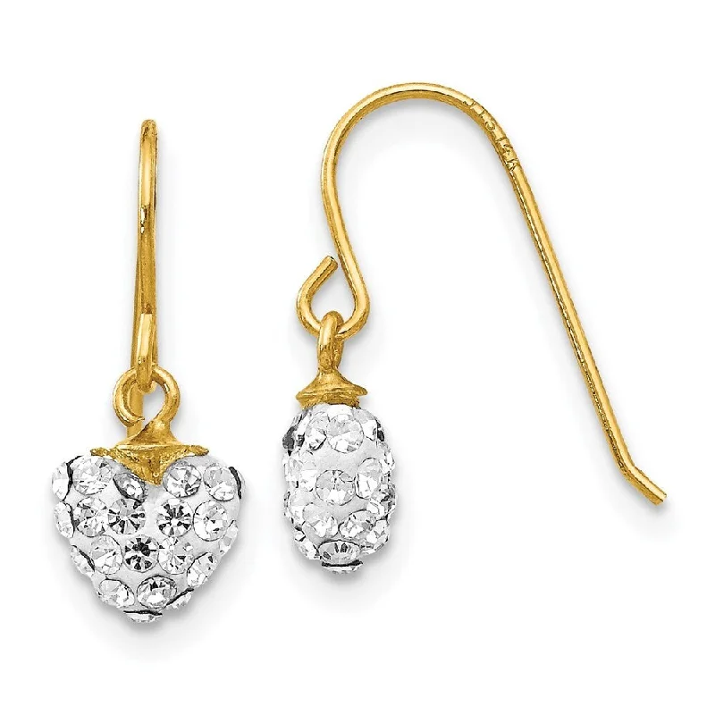 Hoop earrings with oversized designs for a bold, fashion-forward statement-14k Yellow Gold Crystal Heart Dangle Earrings (L-15 mm, W-7 mm)