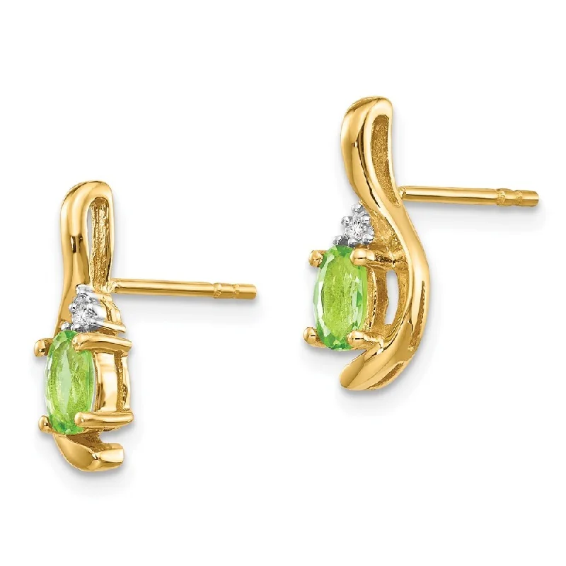 Best hoop earrings with smooth ceramic finishes for a polished, clean style-14k Yellow Gold Diamond And Peridot Earrings (L-14 mm, W-5 mm)