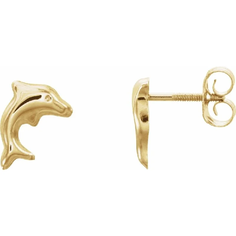 Best hoop earrings with custom engravings for a personalized and meaningful gift-14k Yellow Gold Dolphin Stud Earring for Women