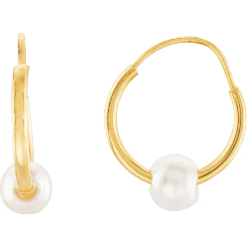 Hoop earrings with textured finishes for a vintage and classic style-14k Yellow Gold Freshwater Cultured Petite Pearl Hoop Earring for Women