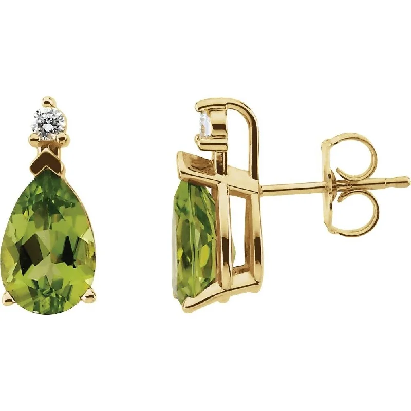 Hoop earrings with textured gold for a refined and sophisticated aesthetic-14k Yellow Gold Peridot & .08 CTW Diamond Stud Earring for Women