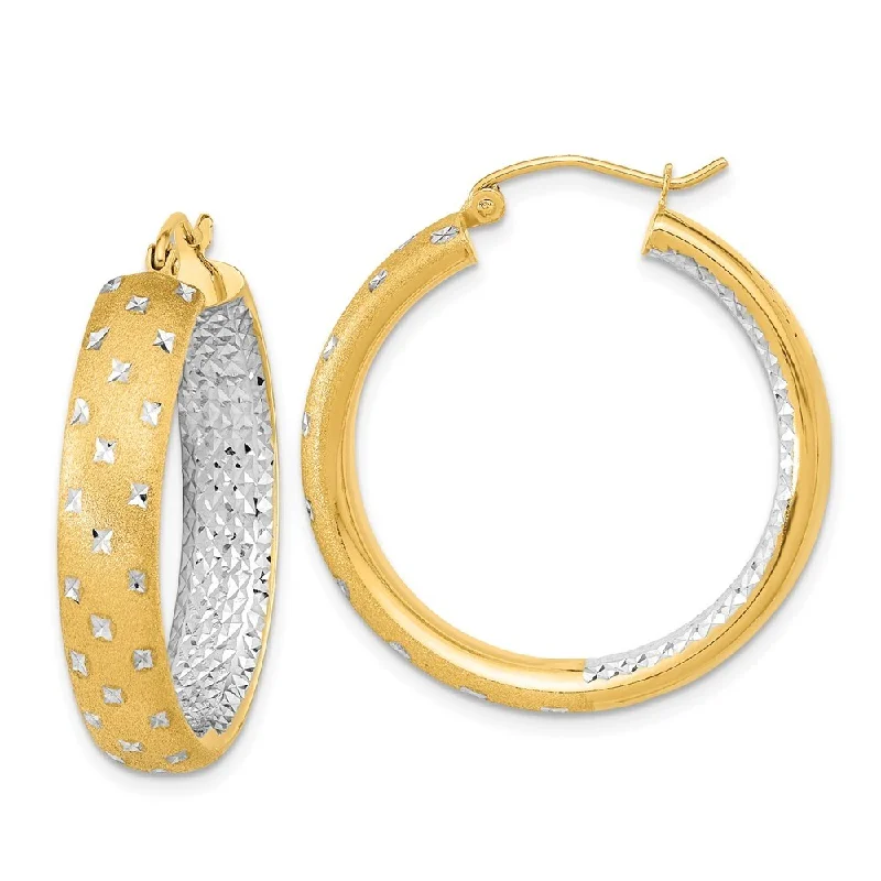 Best hoop earrings with gemstone accents for a colorful and elegant appearance-14k Yellow Gold Satin Hoop Earrings (L-31.85 mm, W-29.25 mm)