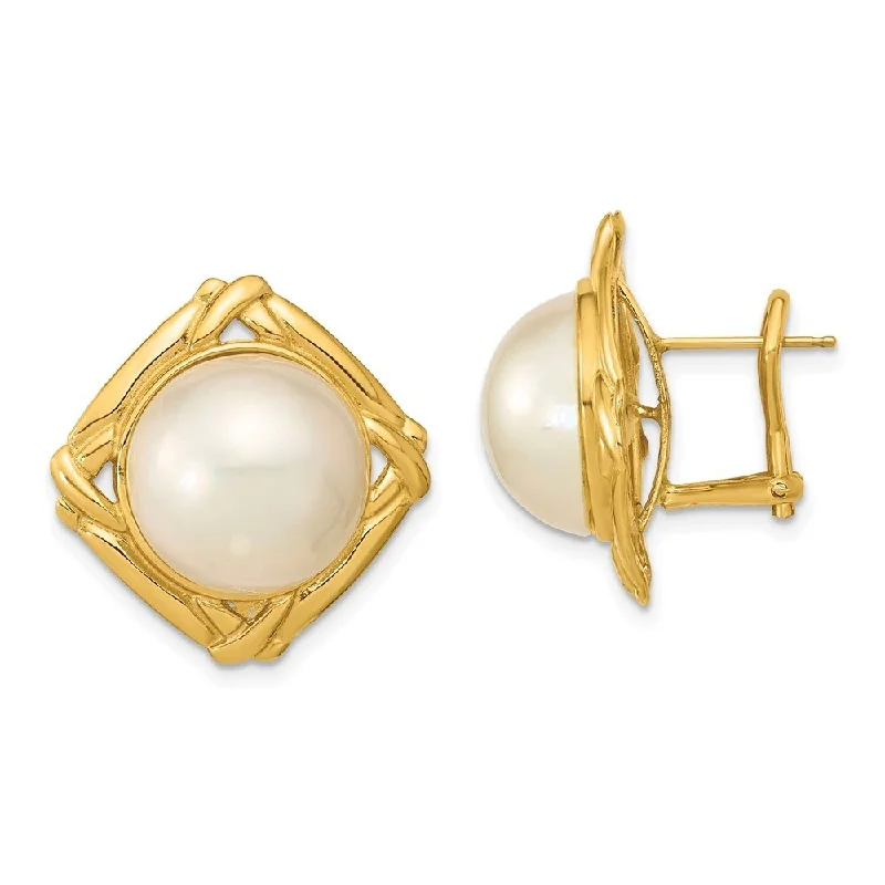 Best hoop earrings with snake-inspired designs for an edgy and fierce vibe-14k Yellow Gold White Mabe Freshwater Cultured Pearl Omega Back Earrings (L-13 mm, W-14 mm)