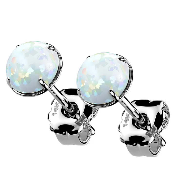 Best hoop earrings with Swarovski crystals for added sparkle and luxury-14kt White Gold Prong Set White Opalite Earrings