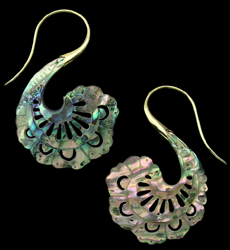 Hoop earrings with intricate designs for a unique and artistic appearance-18G Aigrette Brass Abalone Hangers / Earrings