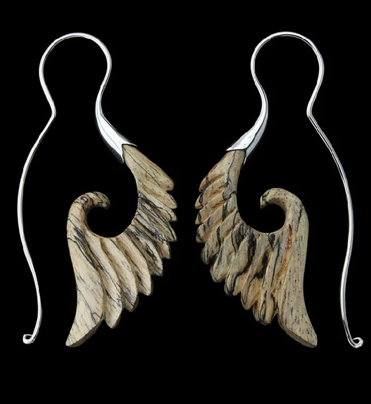 Lightweight hoop earrings for comfortable and all-day wear-18G Cherub Wing White Brass Tamarind Wood Hangers / Earrings