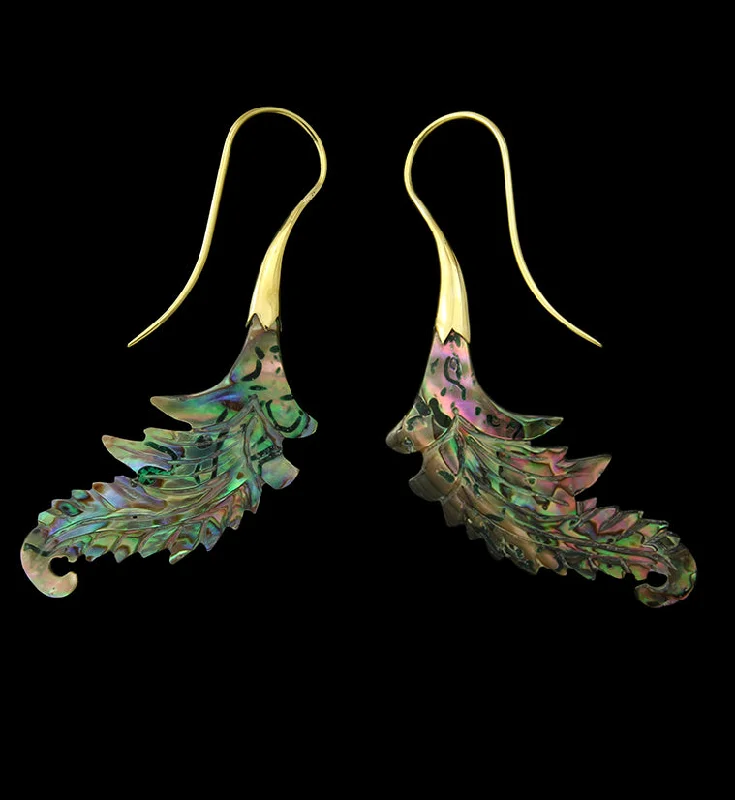 Best hoop earrings with stacked layers for a dimensional and bold look-18G Feather Brass Abalone Hangers / Earrings