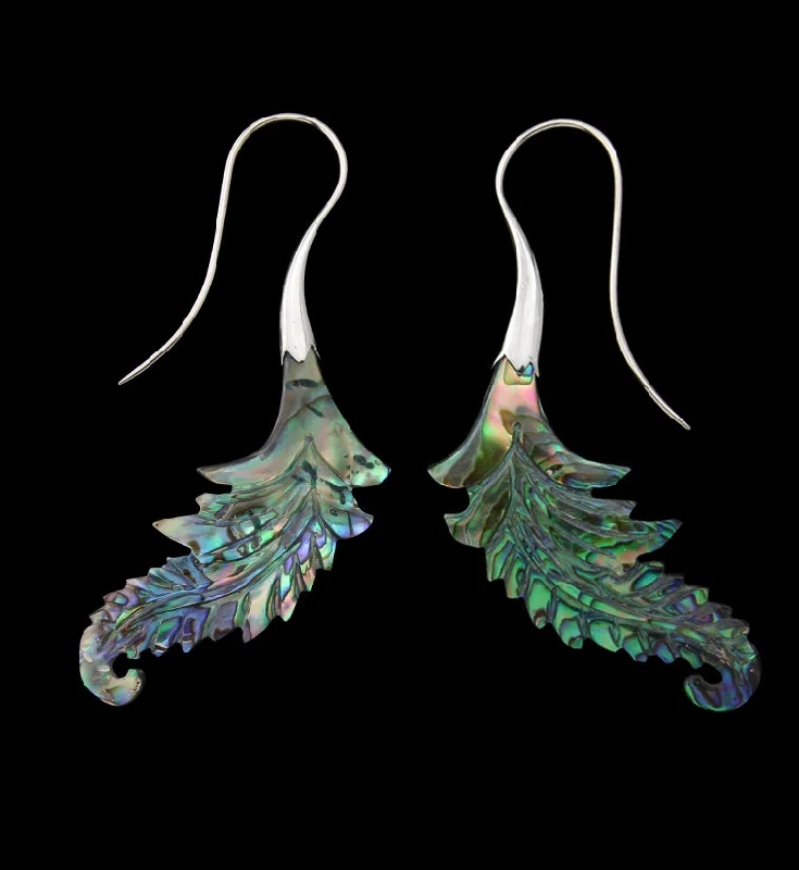 Best hoop earrings with geometric cuts for a sharp, modern appeal-18G Feather White Brass Abalone Hangers / Earrings