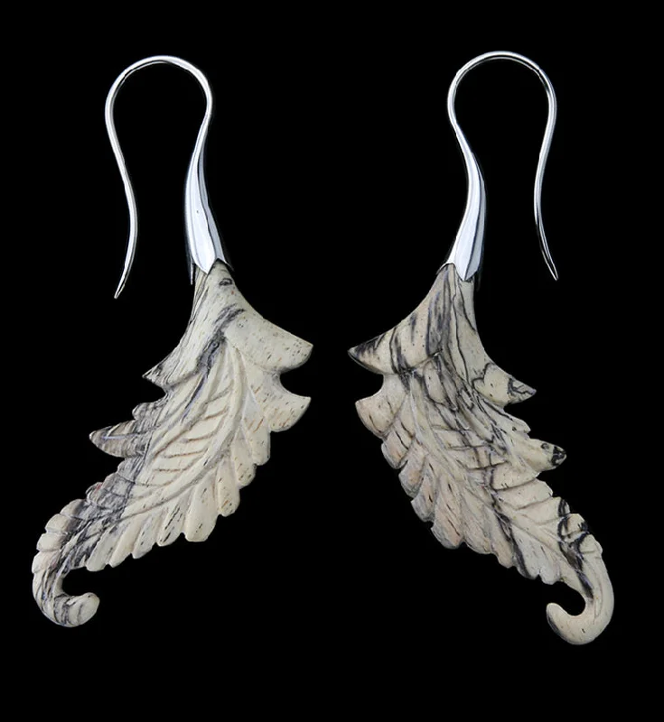 Hoop earrings with pearl accents for a chic and classic style-18G Feather White Brass Tamarind Wood Hangers / Earrings