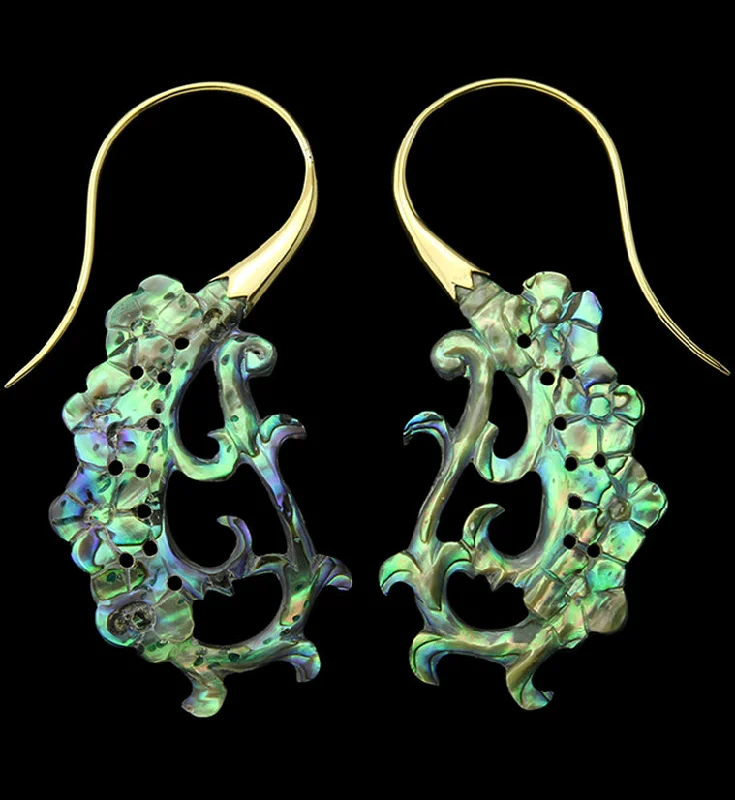 Classic hoop earrings with a thin profile for a sleek and subtle style-18G Floral Brass Abalone Hangers / Earrings