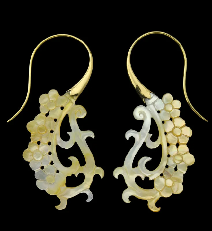 Hoop earrings with heart-shaped frames for a romantic and feminine look-18G Floral Brass MOP Hangers / Earrings