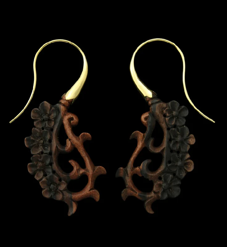 Hoop earrings with a chunky design for a bold and trendy statement-18G Floral Brass Wood Hangers / Earrings