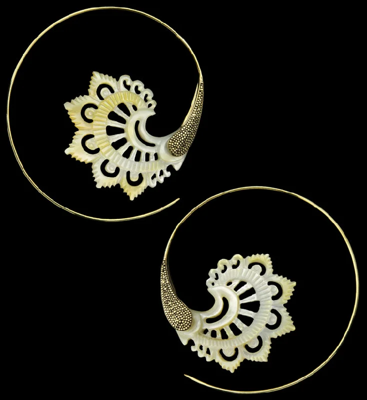 Hoop earrings with dangling charms for a playful and fun look-18G Florid Brass MOP Hangers / Earrings