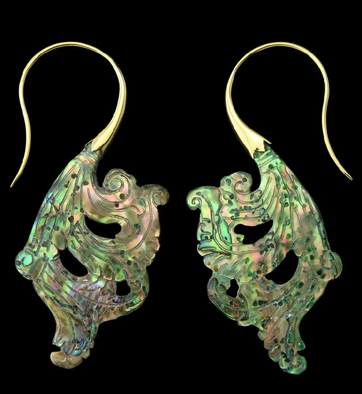 Best hoop earrings with vintage rhinestone embellishments for a retro-glam effect-18G Lush Brass Abalone Hangers / Earrings