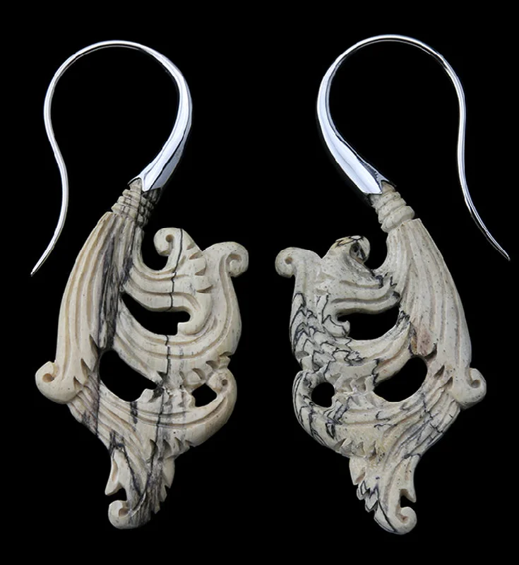 Hoop earrings with twisted leather for a chic and modern boho look-18G Lush White Brass Tamarind Wood Hangers / Earrings