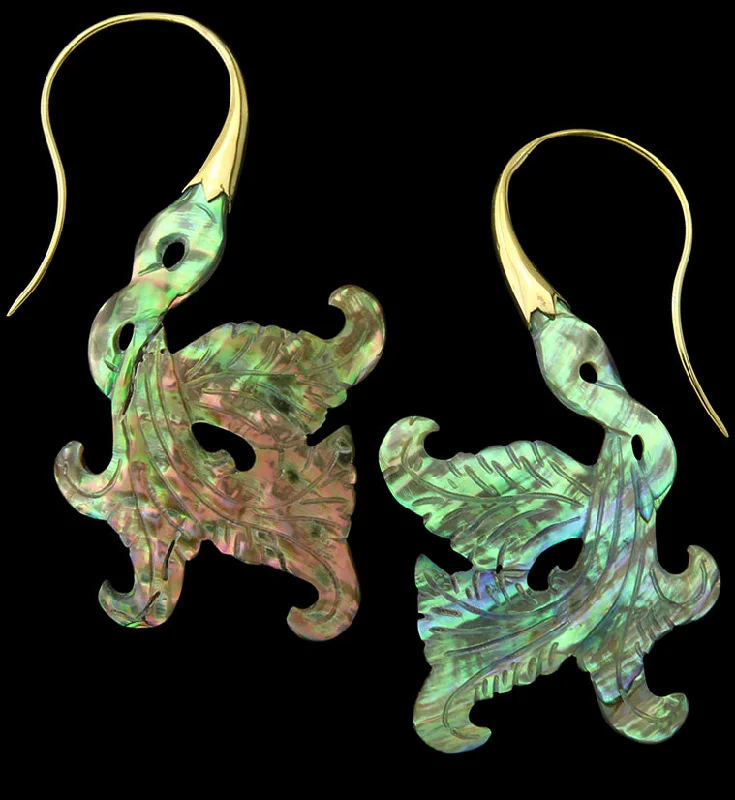 Hoop earrings with snake print designs for an edgy, wild appearance-18G Opulent Brass Abalone Hangers / Earrings