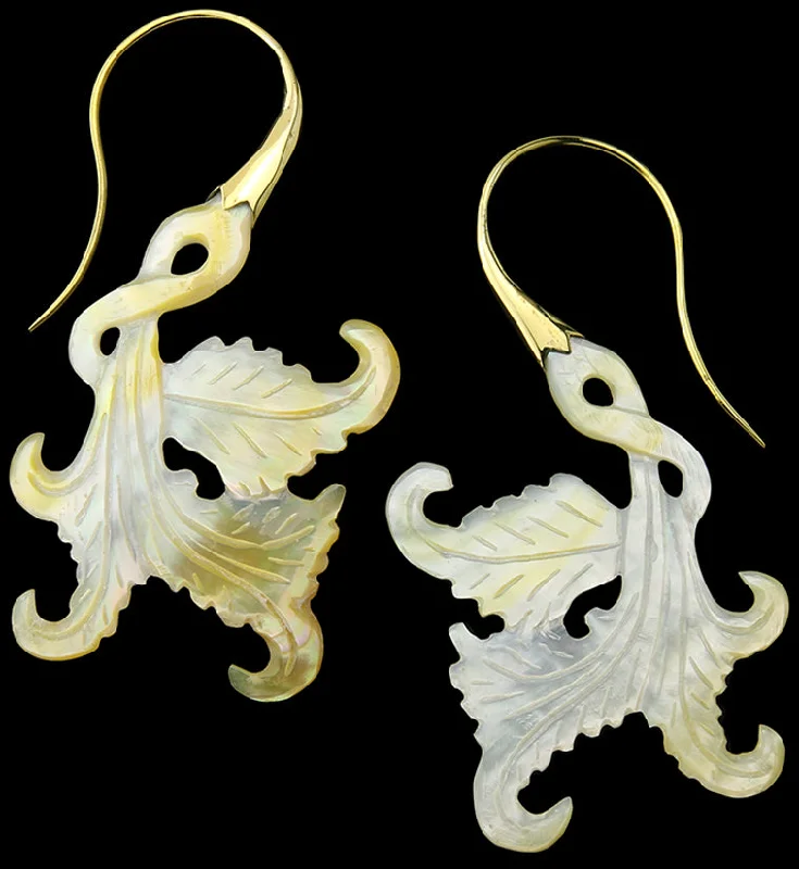 Hoop earrings with artistic filigree designs for an intricate, delicate finish-18G Opulent Brass MOP Hangers / Earrings