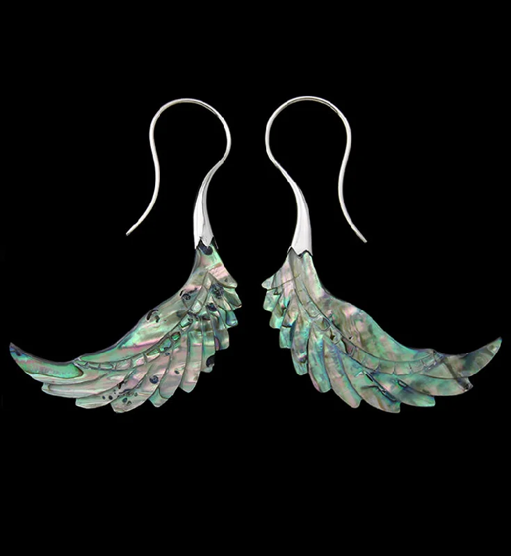 Best hoop earrings with sparkling cubic zirconia for a brilliant, budget-friendly effect-18G Pinion White Brass Abalone Hangers / Earrings