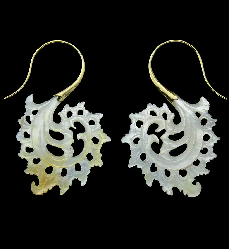 Hoop earrings with crescent moon shapes for a celestial and mystical appearance-18G Plume Brass MOP Hangers / Earrings