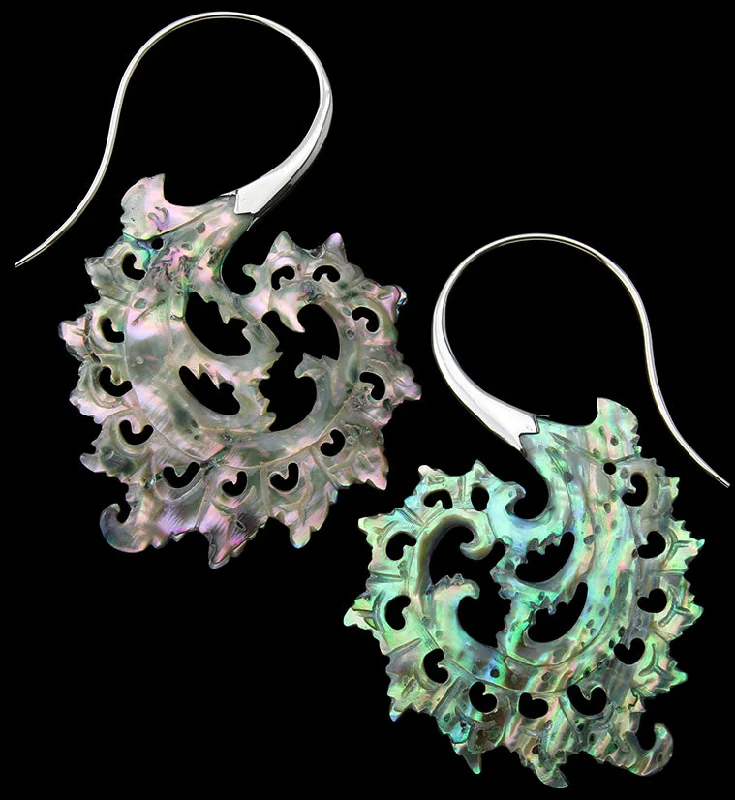 Best hoop earrings with intricate beaded details for a textured, stylish appearance-18G Plume White Brass Abalone Hangers / Earrings