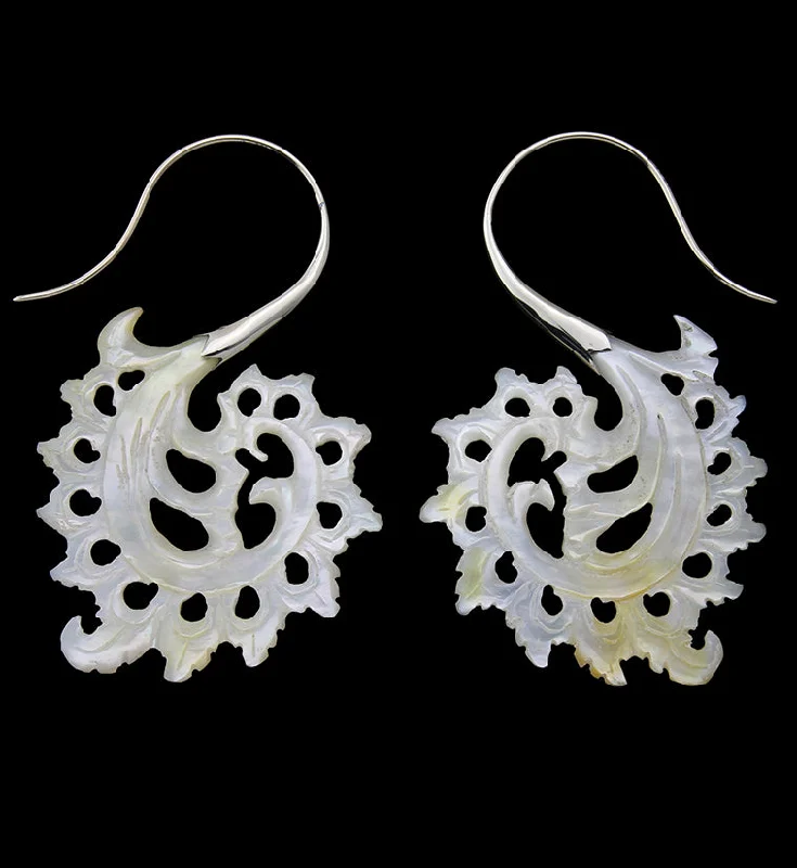 Hoop earrings with artistic filigree designs for an intricate, delicate finish-18G Plume White Brass MOP Hangers / Earrings