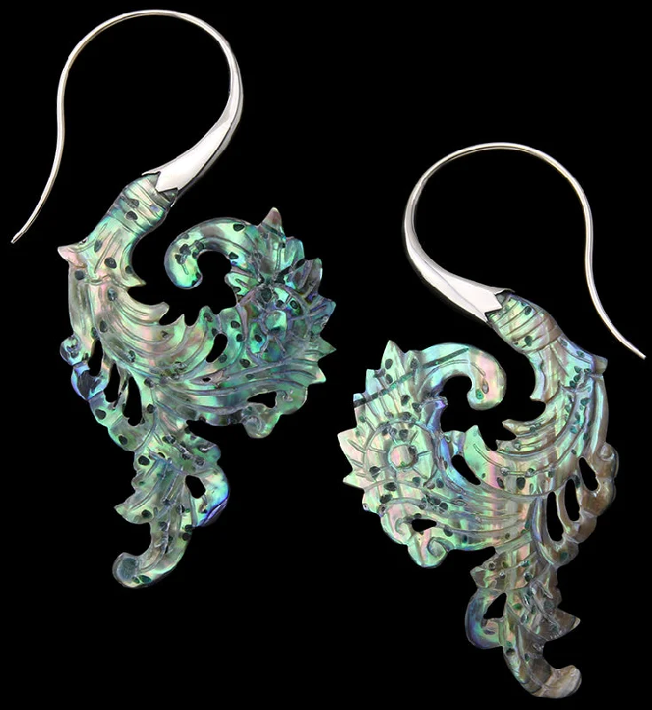 Hoop earrings with abstract wirework for an artistic, unique look-18G Sprig White Brass Abalone Hangers / Earrings