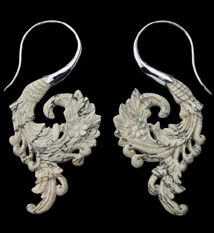 Best hoop earrings with crescent-shaped designs for a bold, moon-inspired style-18G Sprig White Brass Tamarind Wood Hangers / Earrings