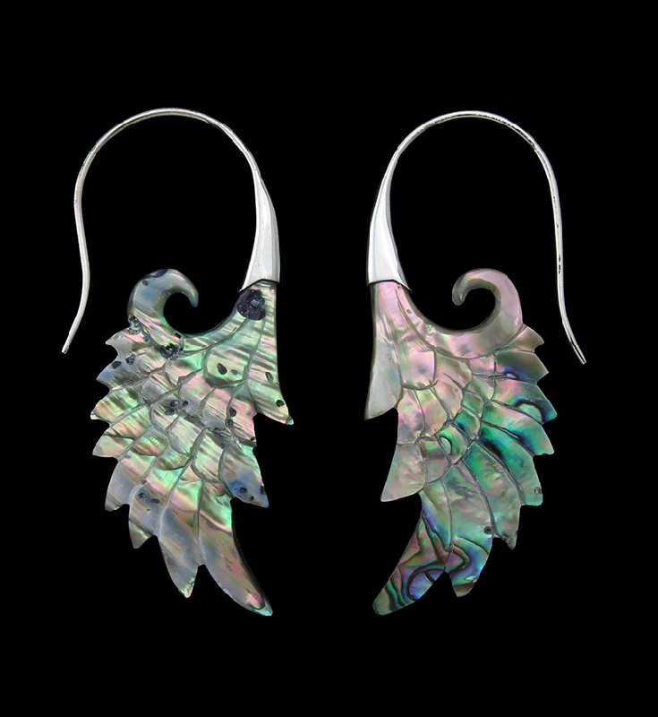 Hoop earrings with cut-out designs for a creative and lightweight effect-18G Wing White Brass Abalone Hangers / Earrings