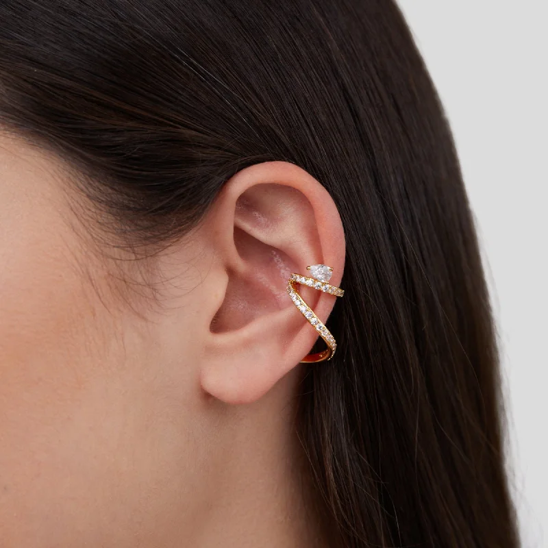 Best hoop earrings with geometric hexagon shapes for a modern, angular look-18K Gold Crystal Earring Cuff