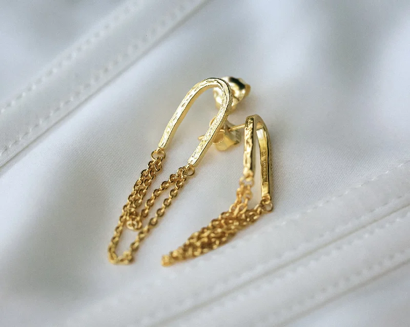 Hoop earrings with braided patterns for a detailed and textured finish-18K GOLD VERMEIL SILVER DANGLE CHAIN EARRINGS - BY JORGE REVILLA