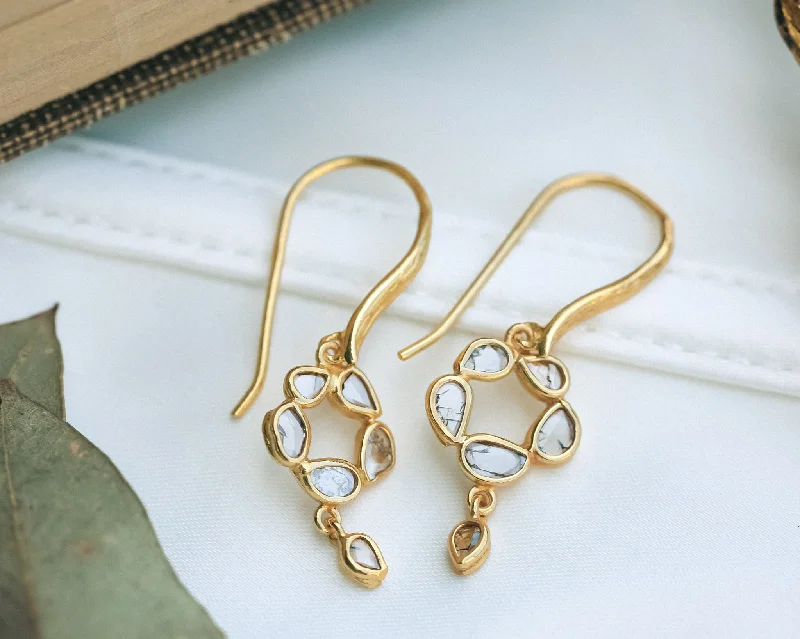 Best hoop earrings with snake chain details for a sleek and modern touch-18K GOLD VERMEIL SILVER DIAMOND SLICE DANGLE EARRINGS - BY JORGE REVILLA