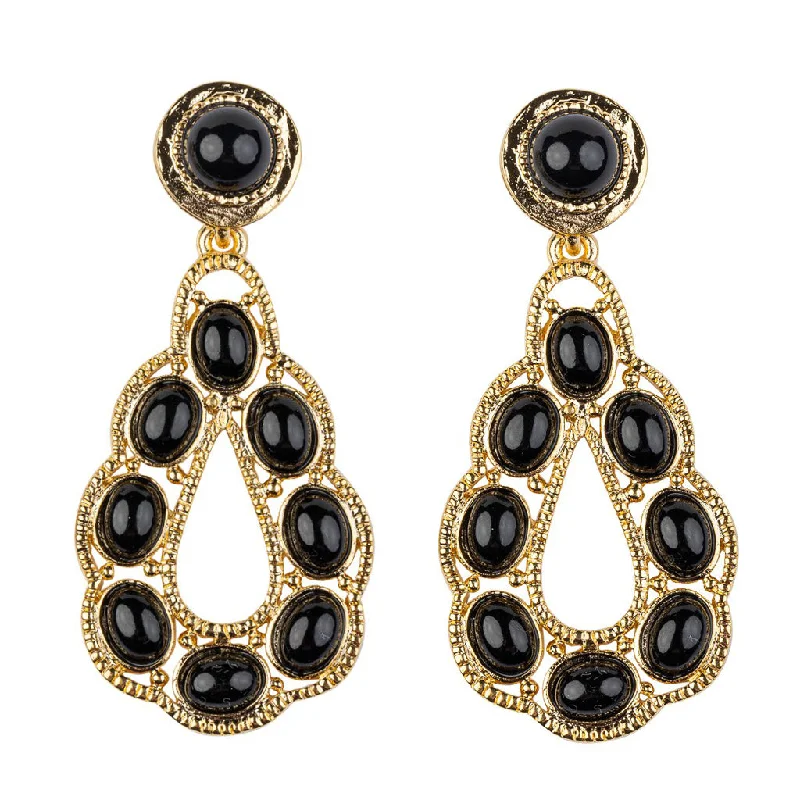 Best hoop earrings with sparkling cubic zirconia for a brilliant, budget-friendly effect-Black Cabochons Teardrop Shape Earring