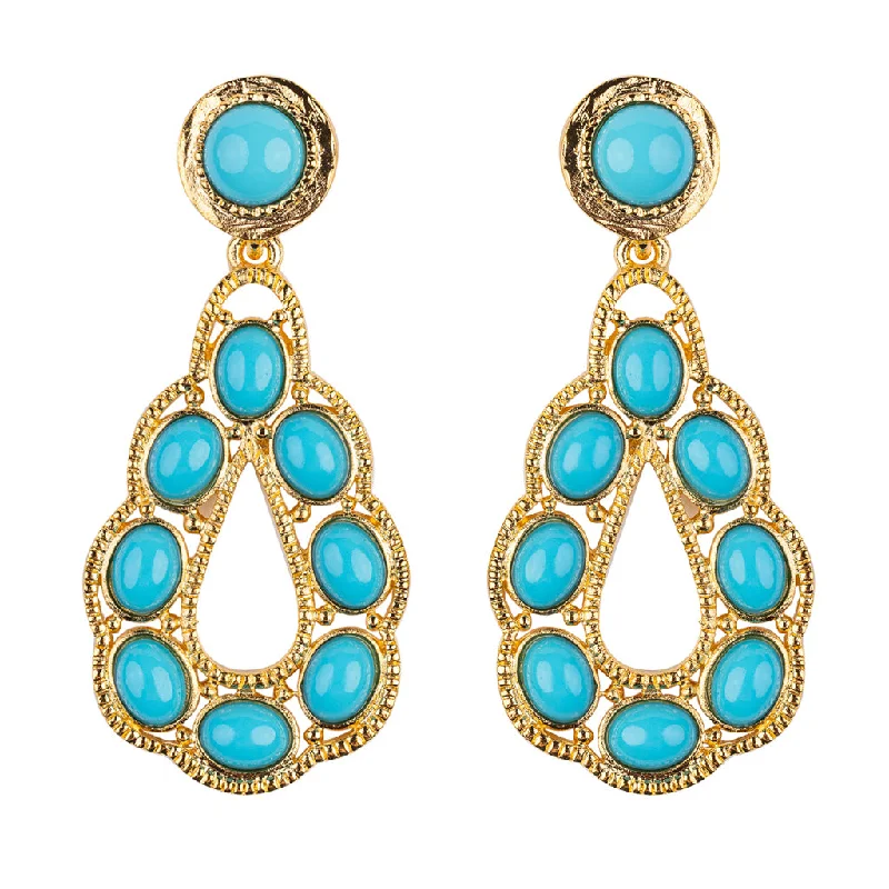 Hoop earrings with oversized pearl accents for a statement-making look-Turquoise Cabochon Drop Pierced Earrings