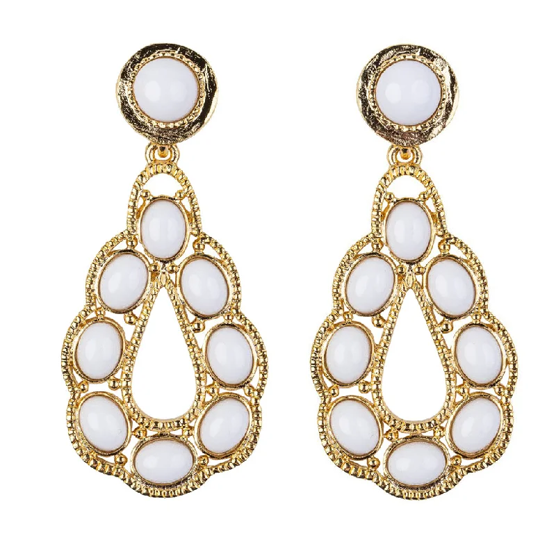 Best hoop earrings with custom designs for a personalized, unique accessory-White Cabochons Teardrop Shape Earring