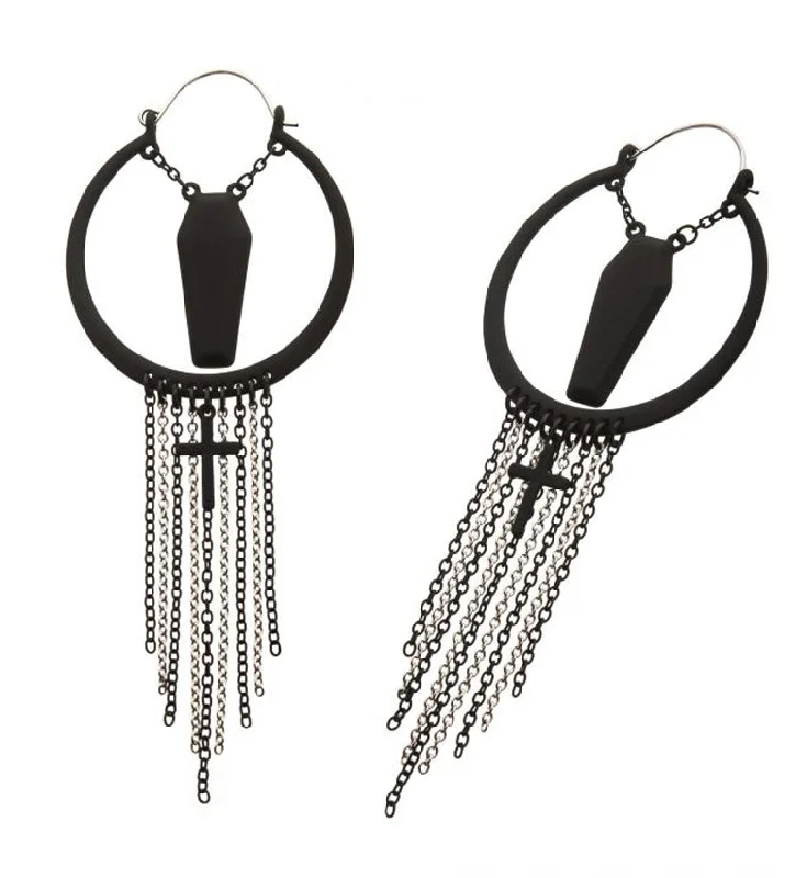 Best hoop earrings with vintage-style detailing for a nostalgic and timeless look-20G Black Coffin Chained Cross Plug Hoops