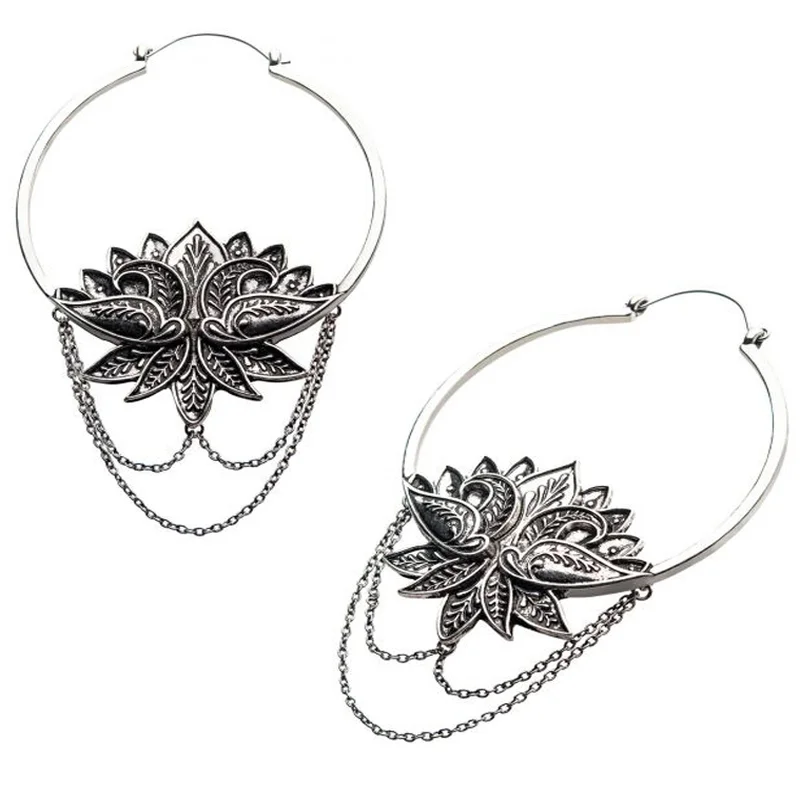 Hoop earrings with hammered textures for a boho-chic and rustic vibe-20G Chained Lotus Plug Hoops