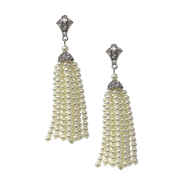 Best hoop earrings with textured silver for a rustic and organic finish-Pearl Tassel Pierced Earring