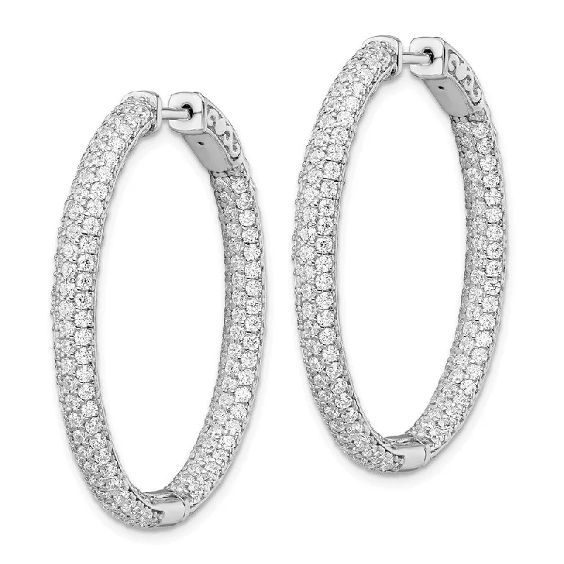 Best hoop earrings with floral designs for a feminine and delicate look-925 Sterling Silver Pave 1.12 inch Diameter CZ Hoop Earrings (L-36 mm, W-4 mm)