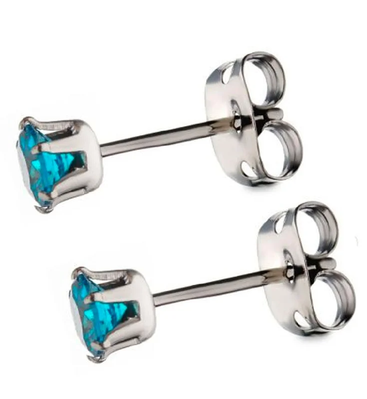 Hoop earrings with stacked layers for a bold and textured design-Aqua CZ Prong Titanium Earrings